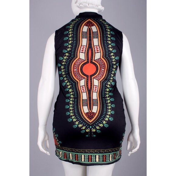 XXL Plus Vintage African Print Dashiki Mini Dress - Picture 4 of 8